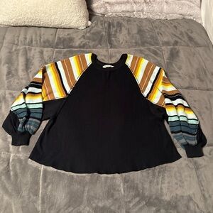 We The Free Extra Small Black Waffle Knit Sweater Striped Raglan Sleeve Y2k BOHO